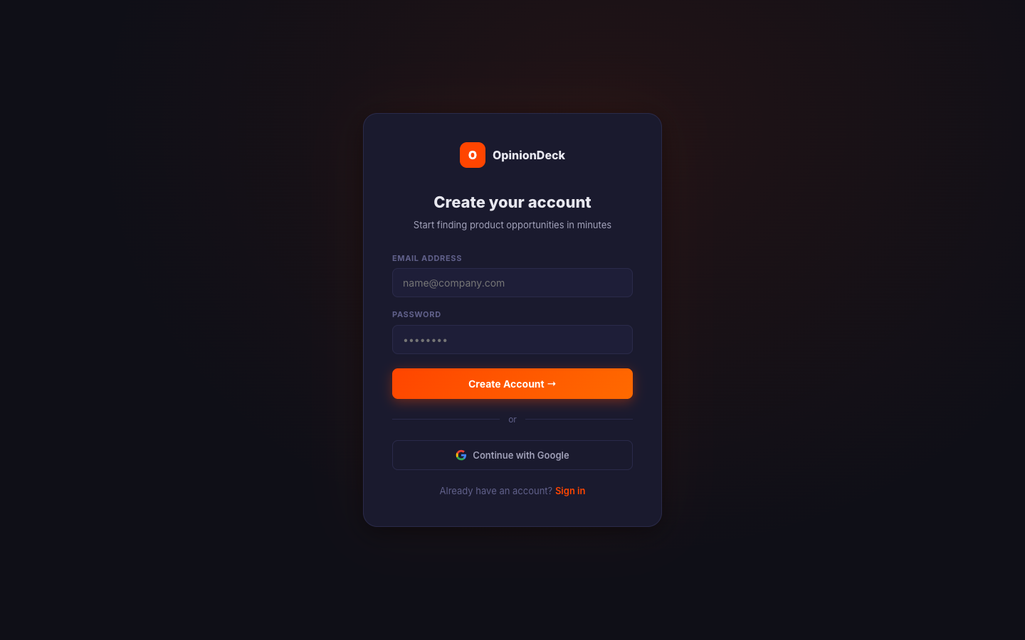 OpinionDeck registration form